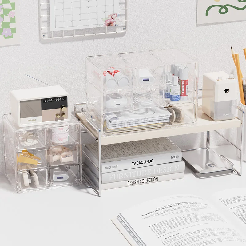 Ins Style Desktop 6-Grid Clear Sundries Drawer Makeup Plastic Storage Box Office Stationery Organizer for Hand Account Tapes