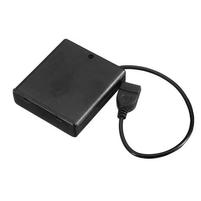 4 slot AA battery holder 6V smd 4AA plastic switch&cover button batter holder with usb female connector