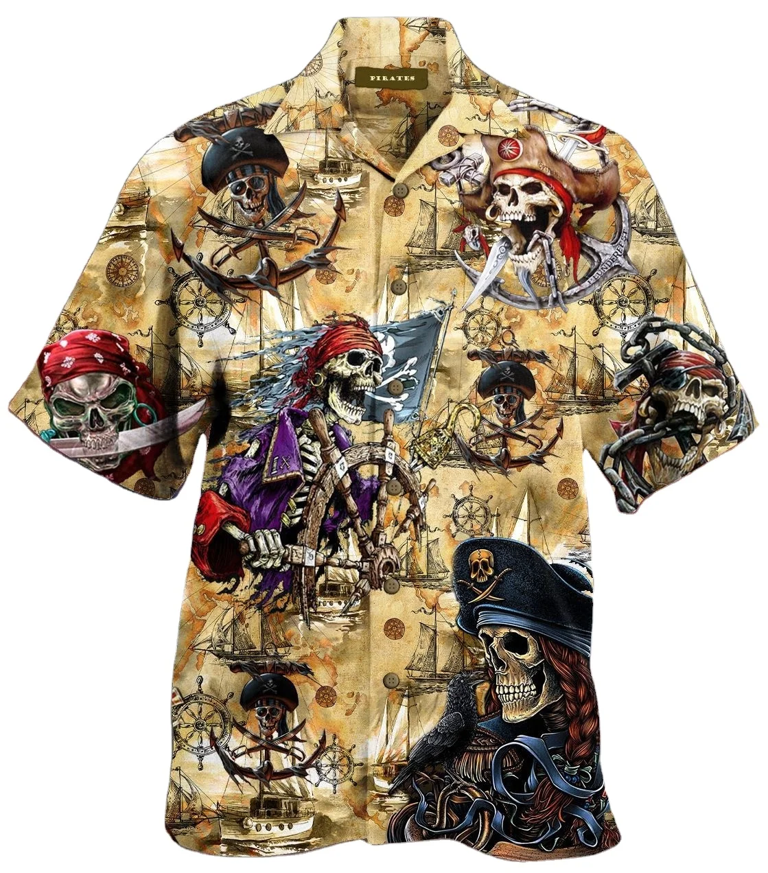 Fashion street style short sleeve shirt skull print Hawaiian style half sleeve shirts custom logo