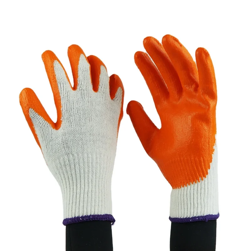 Orange smooth latex coating labor work glove natural white cotton knitted glove for hand protection