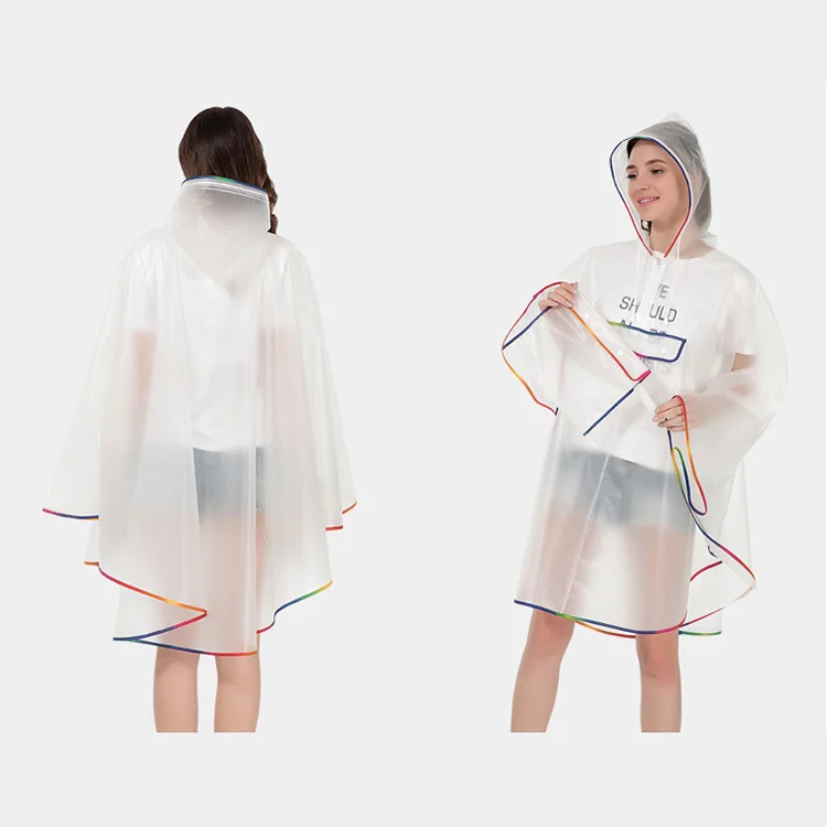 Eco-friendly Soft Semi-transparent EVA Poncho Women Reusable rain poncho waterproof for Traveling
