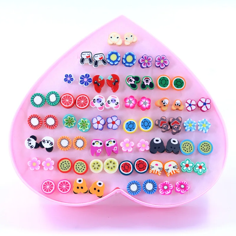 
36 pairs Clay Earrings Stud Cute Girl Earing Mini Size Girl Jewellery Handmade Kids Earrings 
