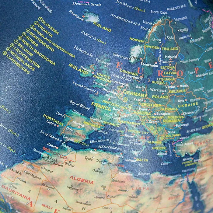 World Globe Mapas De Corcho 2023 Hot Sale Dark Blue Background Color Picture Metal Bracket English Led Light Mova Globe