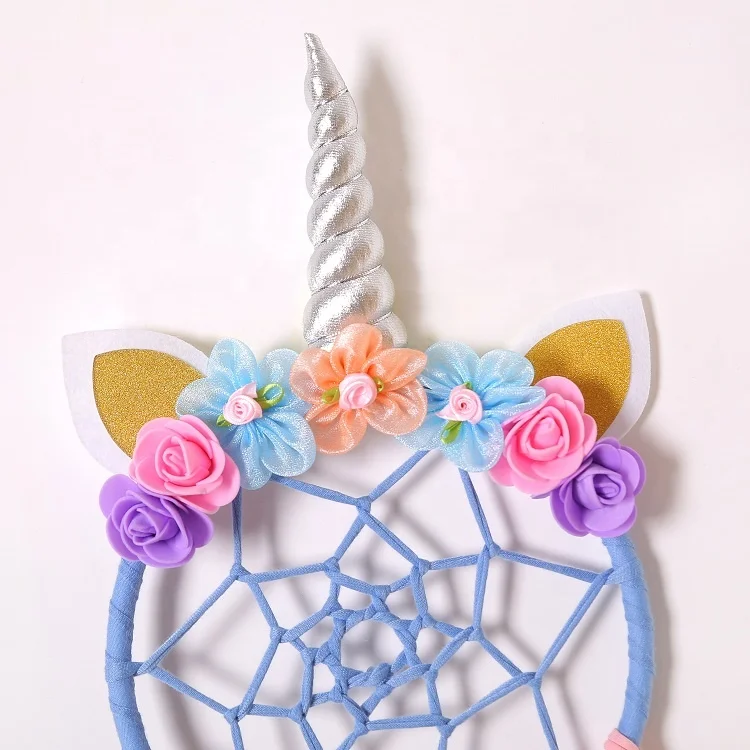 Ins Kids Rainbow Unicorn Profile Dream Catcher Kids Nursery Bedroom Wall Hanging Decoration Fluffy Tassels Unicorn Dream Catcher