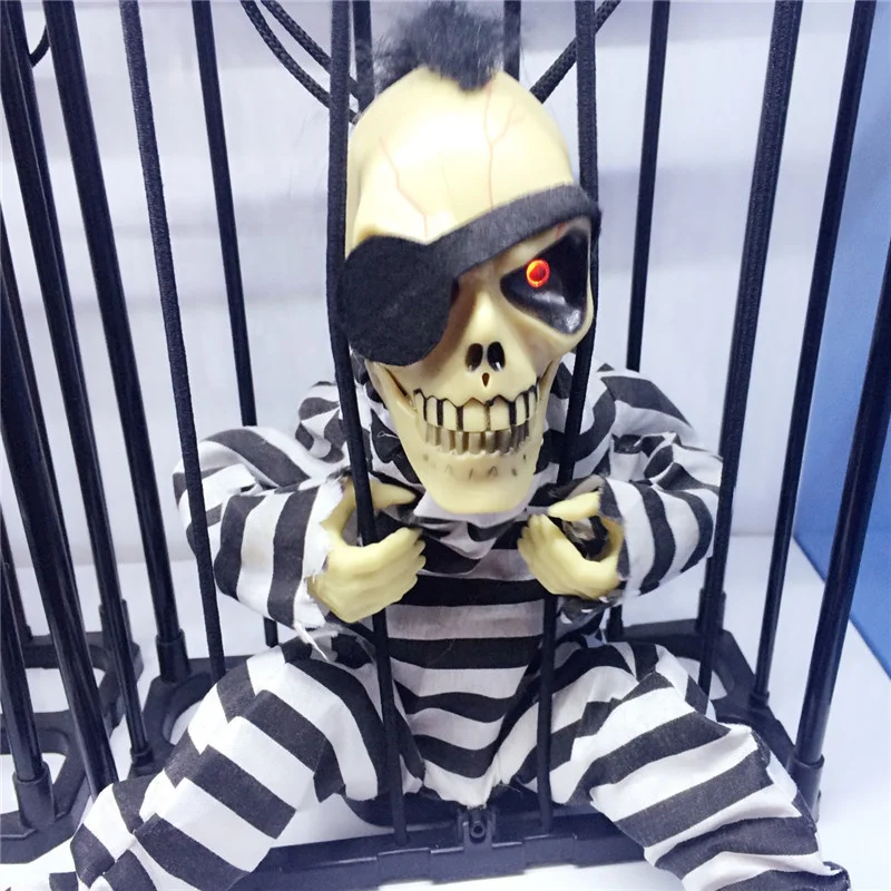 Halloween Trick Light-Controlled Induction Skull Prison Cage Ghost Funny Eyes Light-Emitting Party Electric Toy Ghost Scary Doll