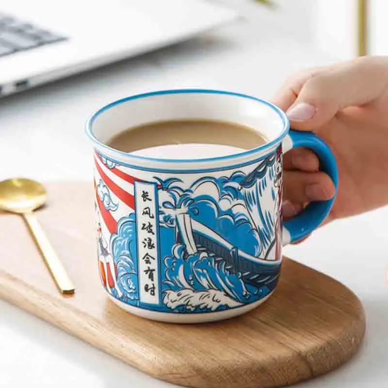 custom logo tiki christmas ceramic coffee mugs cups  with color handle