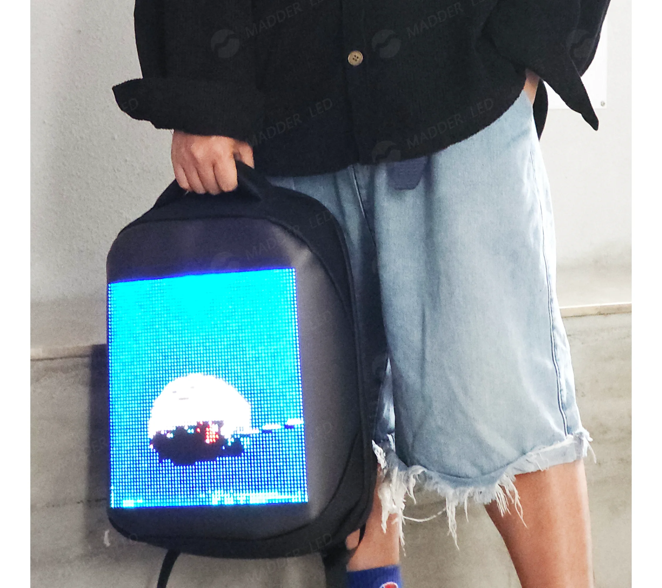 Factory Direct free size led backpack unisex leather backpack with led screen through mobile phone wifi control