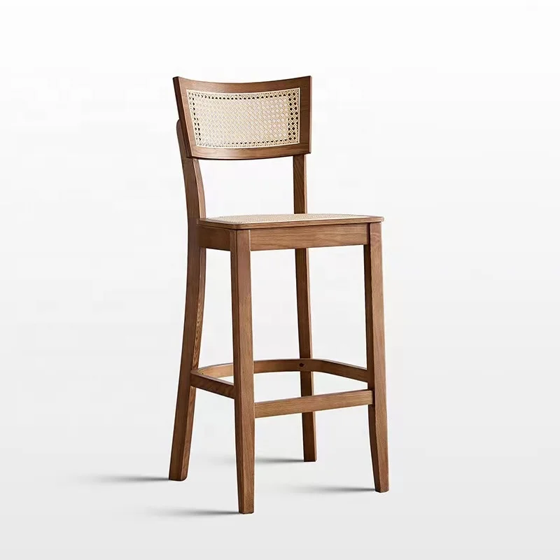 Cane Indonesia Wood Garden Wicker Outdoor Cafe Dining Rattan Stools Bar Modern Lounge Mesh High Chair