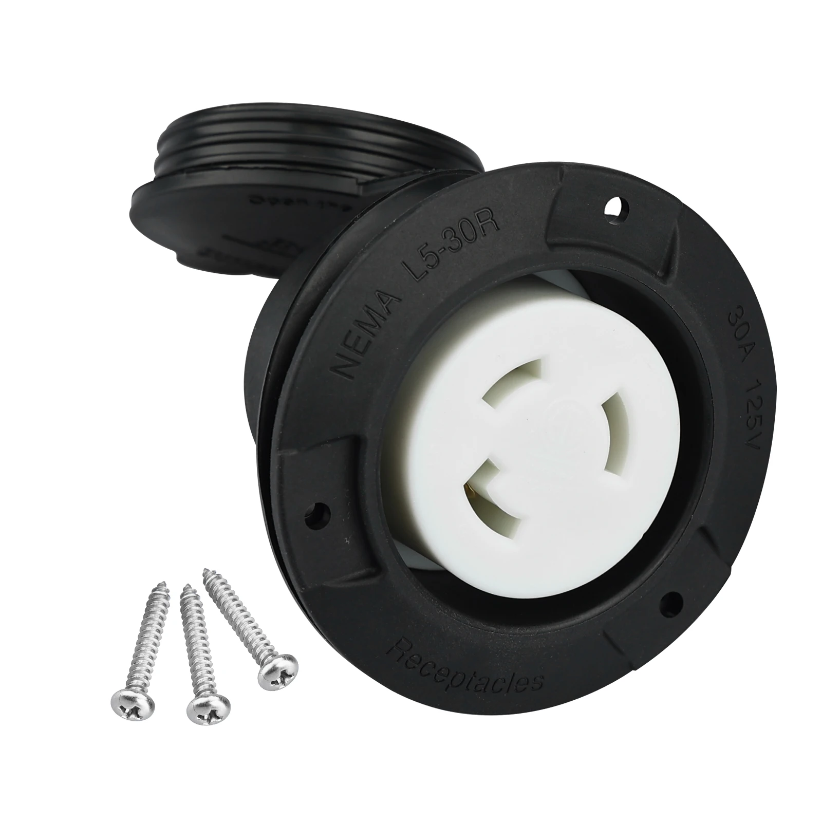 CAMPING&HOME 30A 125V Flanged Outlet NEMA L5-30R Locking Receptacle Electrical Socket with Weatherproof Cap, ETL Listed