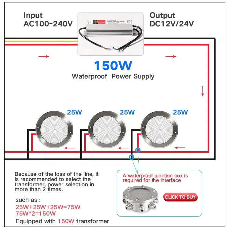 Power Supply Adapter 100W DC12V 24V Ip68 Outdoor Swimming Pool Waterproof Led Lighting Transformer