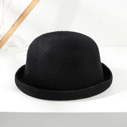 Wholesale Autumn Fashion British Hat Felt Hat Small Brim Curling Edge Wool Winter Black Fedora Hats For Womens