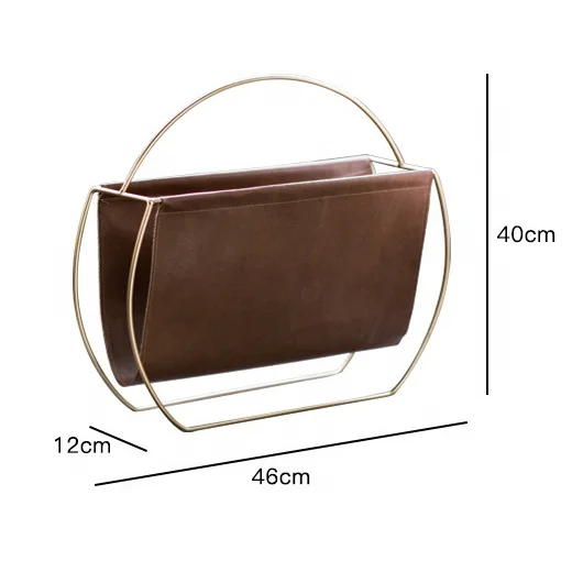 Modern Magazine Storage Rack Living Room Bedroom Standalone Storage Decorative Desktop Leather Metal Book File Holder