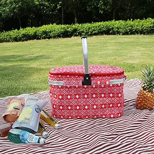 Custom Large Color Print Insulated Folding Waterproof Insulated Cooler Tote Picnic Basket