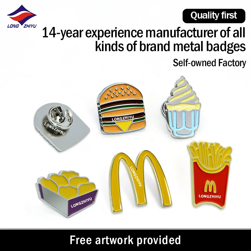 Longzhiyu Metal Enamel Pins Badge Uniform Lapel Pin Support Custom Logo Metal Badges for Decoration