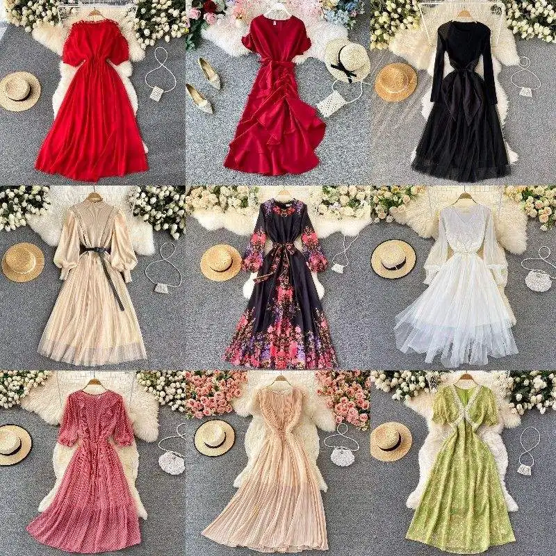 Digital Print Ladies Long Chiffon Dresses Elegant Vacation Women Dresses Floral Print Casual Dresses Stock