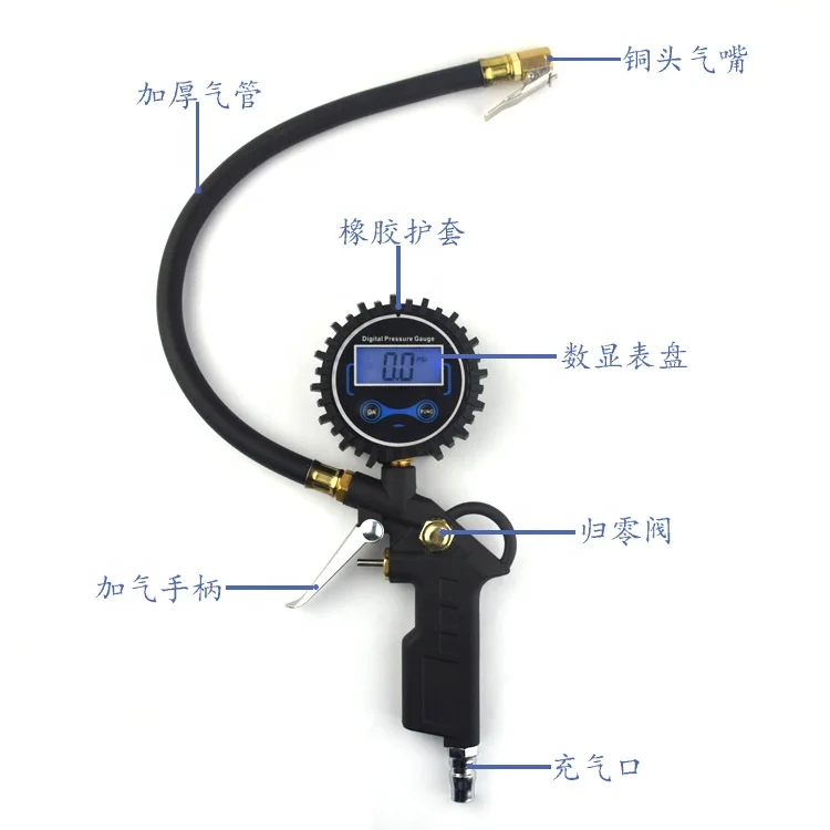 Vtogether V00014100 0.1 Display Resolution Digital/dial Tire Inflator With Pressure Gauge,Heavy Duty With Rubber Hos