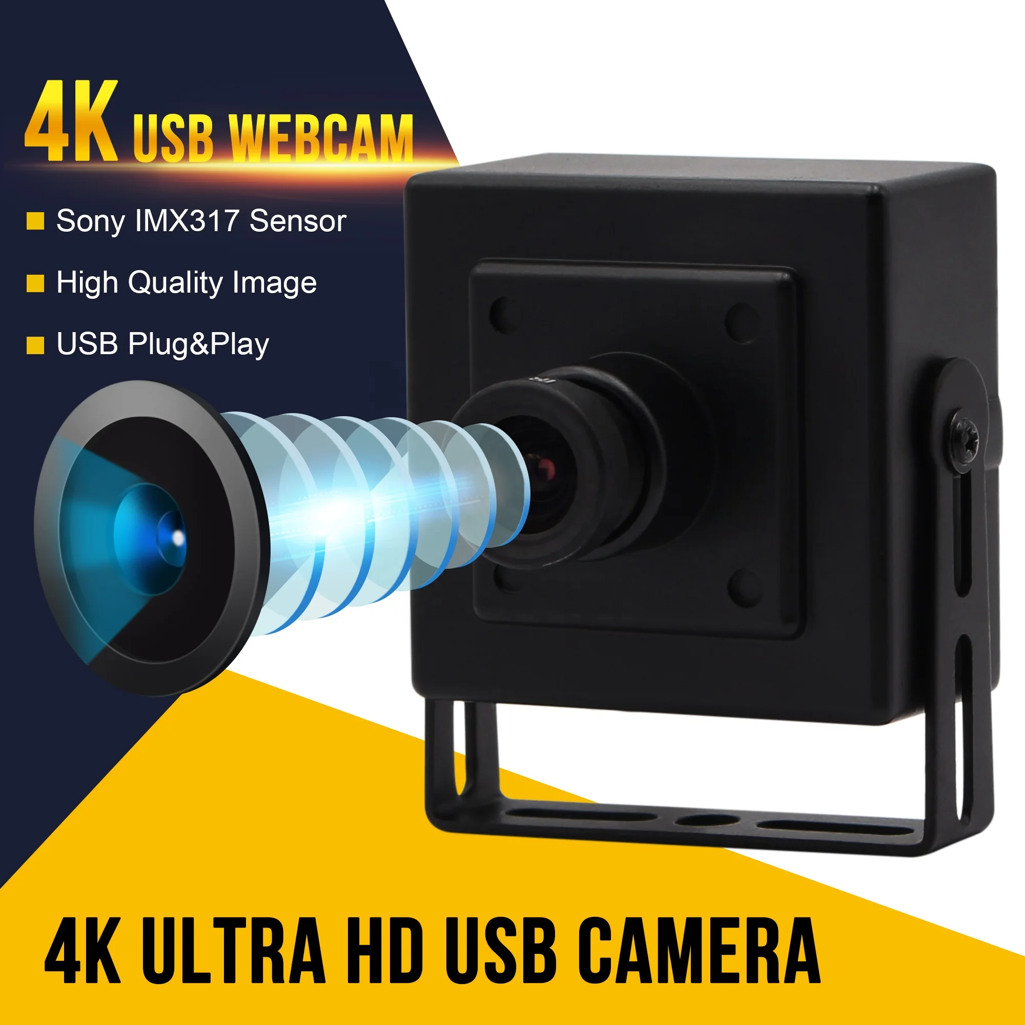 ELP New Ultra HD 3840X2160 30fp Mini black metal 4K USB Camera with Sony IMX317 Sensor for Machine Vision