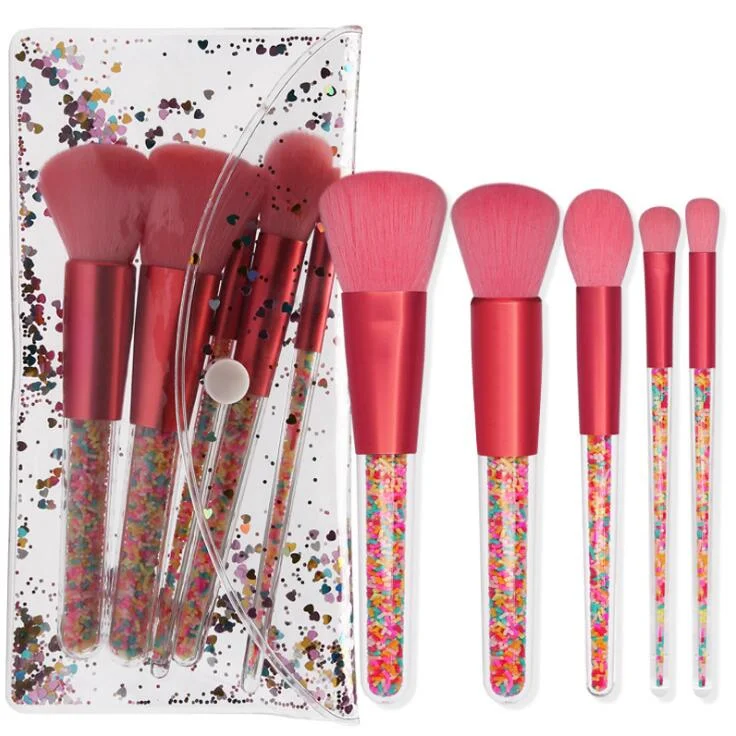 New New 2020 5pcs Candy Makeup Brushes Color Plastic Granules Transparent Handle makeup brush set