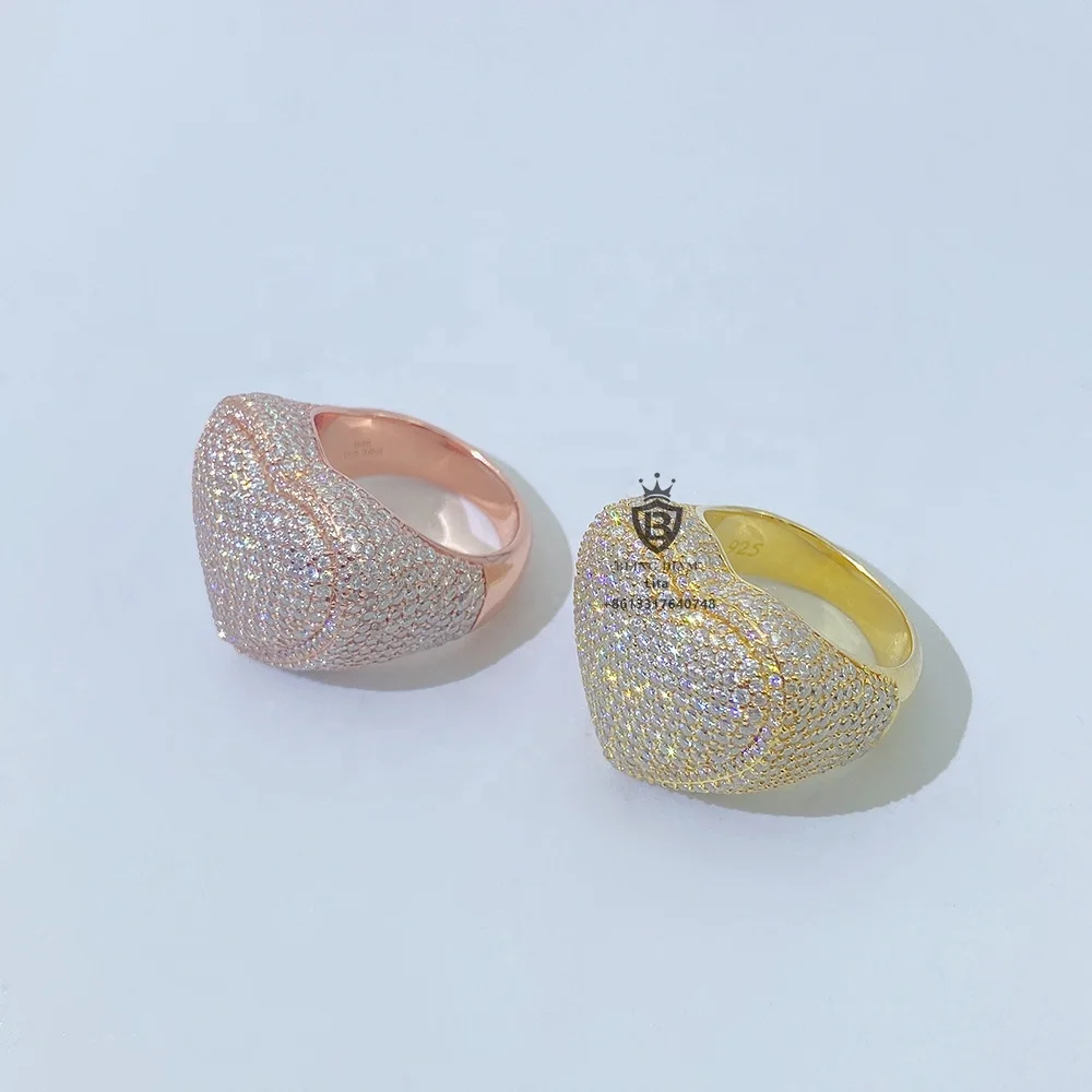 Fashion fine jewelry 925 sterling silver heart ring iced out hip hop custom silver moissanite ring