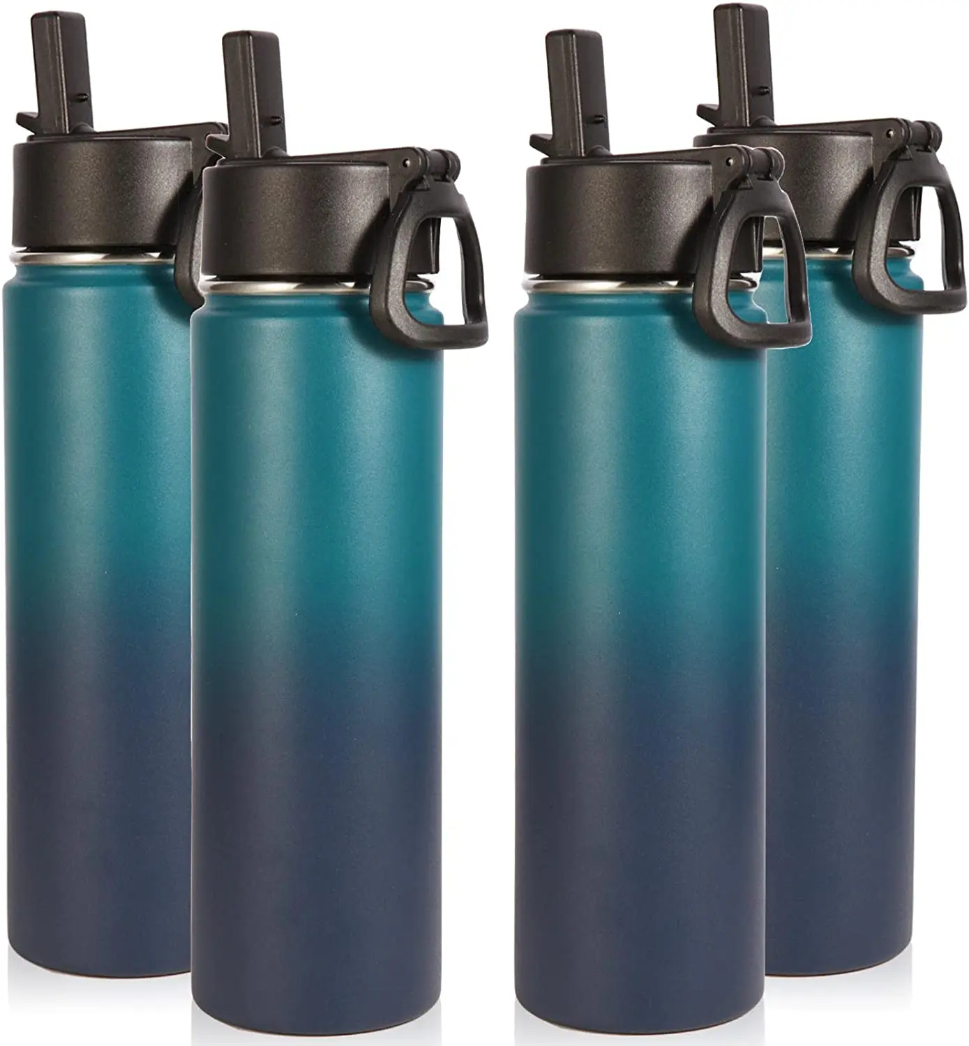Insulated Water Bottles with Straw Bulk 4 Pack 22 oz Stainless Steel Double Walled Vacuum Travel Water Thermos bottle