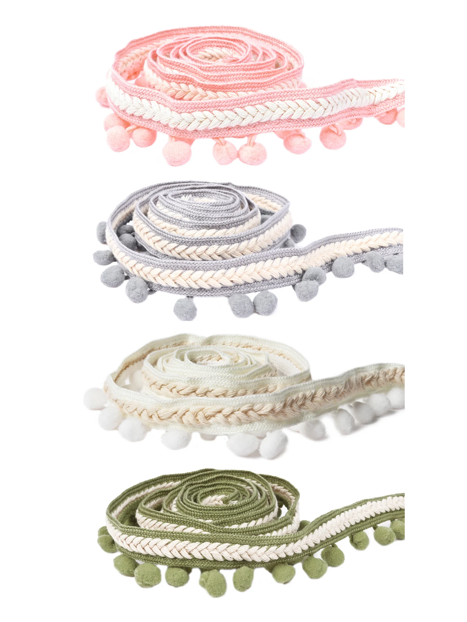 Multi Color Pompom Trim Roll Fringe Ribbon Pom Pom Ball String for DIY Home Curtain Clothes Pillow Decoration