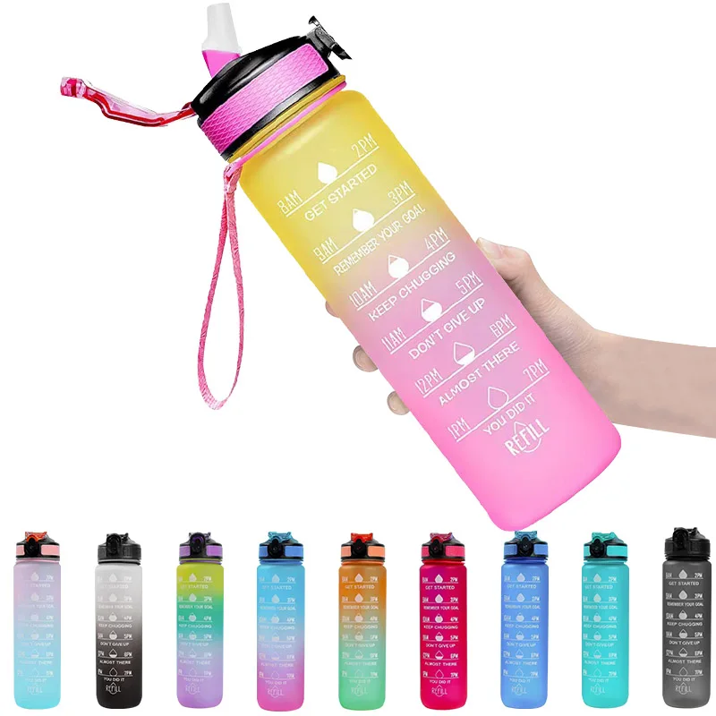 1 Gallon 32 Oz Bpa Free Plastic Fitness Sports Gym Frosted Sublimation Motivational Drinking Water Bottle With Time Marker