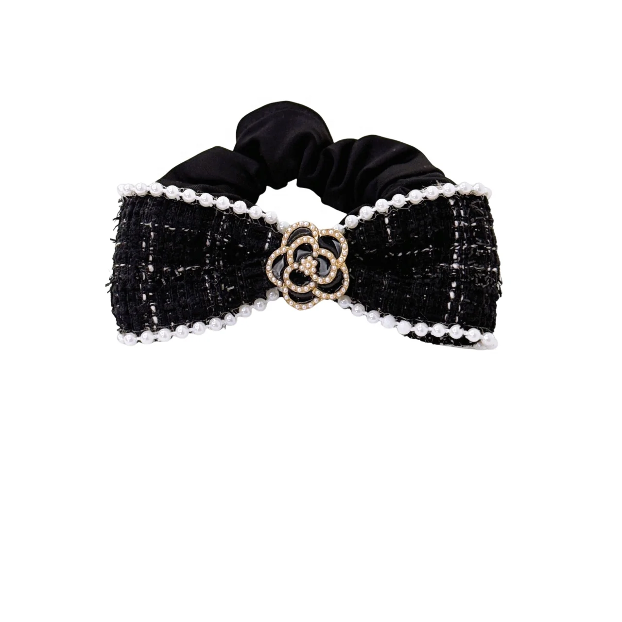 Hot Selling Classic Plaid Bow Elastic Hair Band Fashion Elegant Fabric Pearl Striped Scrunchie Vintage Girls Hair Accessories