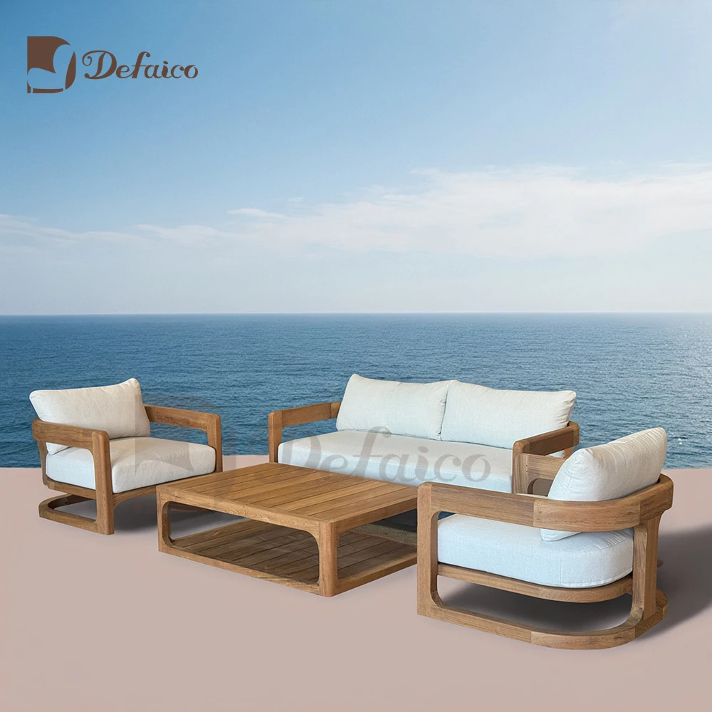 Defaico Durable Furniture Outdoor Patio Modern All Weather Natural Teak Wooden Sofa Set