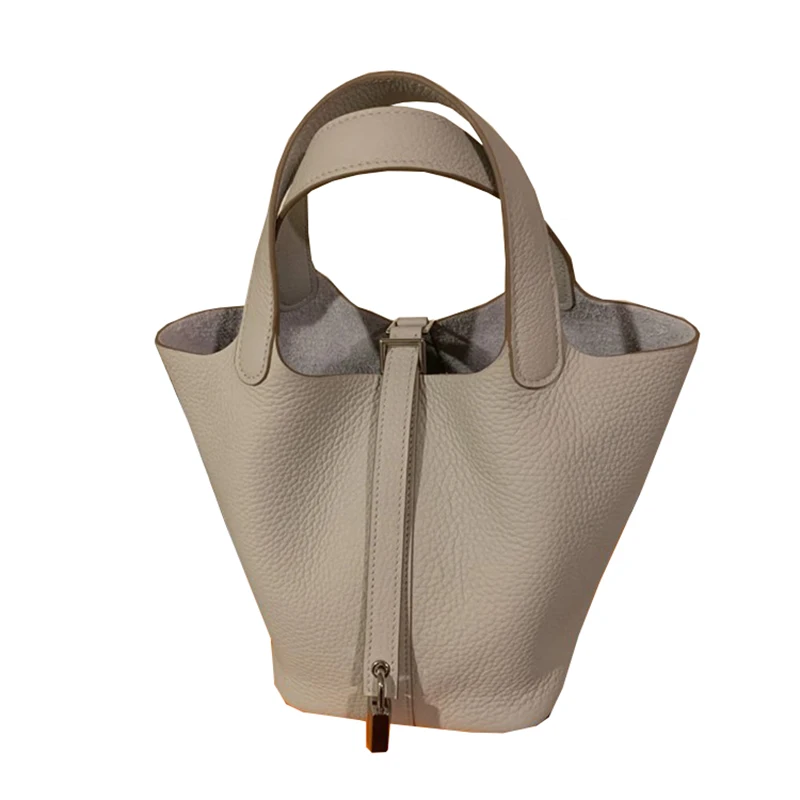 customizable logo pattern top layer cowhide basket Genuine Leather bag new women hand bags big size