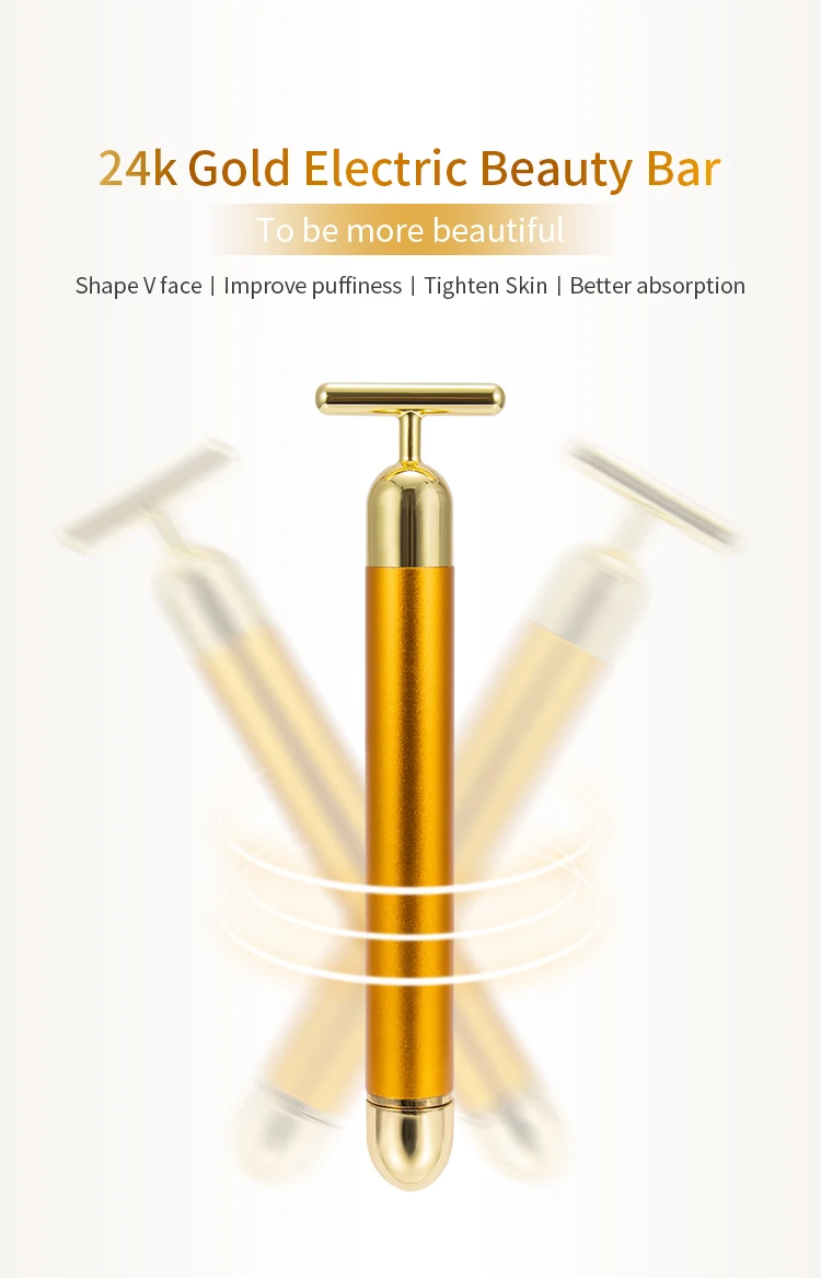 Factory Wholesale 24k Golden Pulse Skincare Facial Massage Beauty Tools T Type Electric Energy Beauty Bar