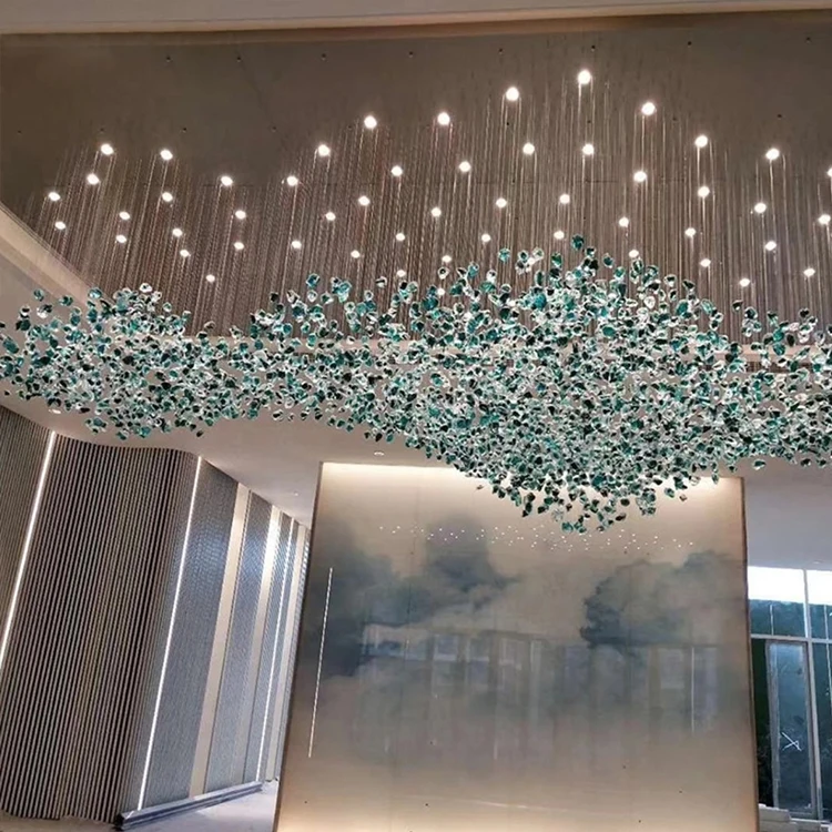 Hot Sale Indoor Decoration Custom Villa Hall Hotel Green LED Pendant Light Modern Crystal Chandelier