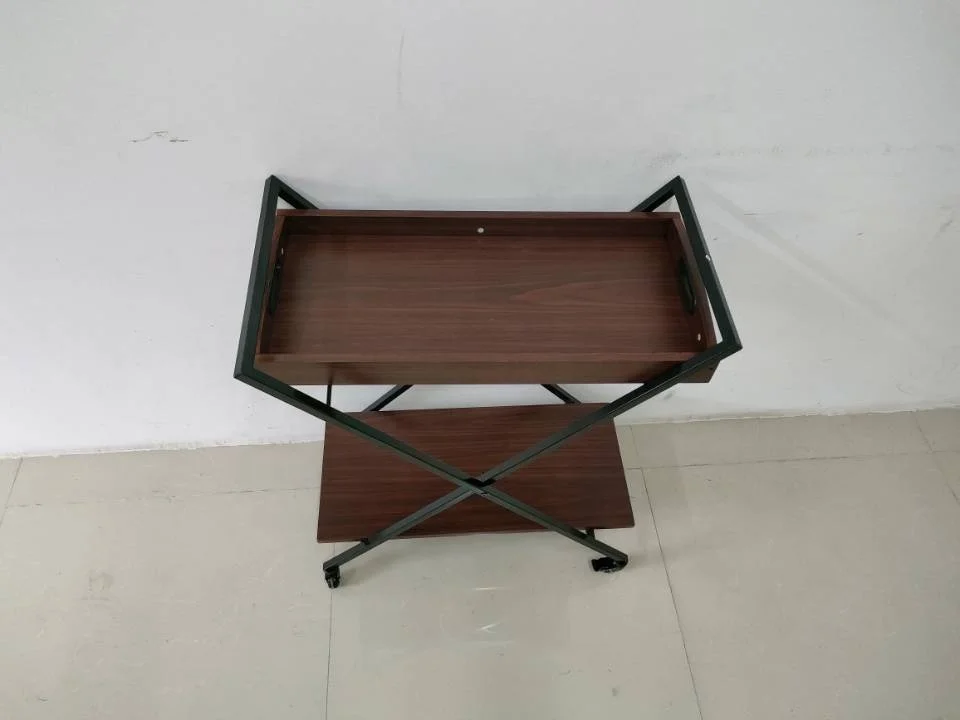 Wooden Top  X Shape Metal Furniture Storage Bar steel trolley