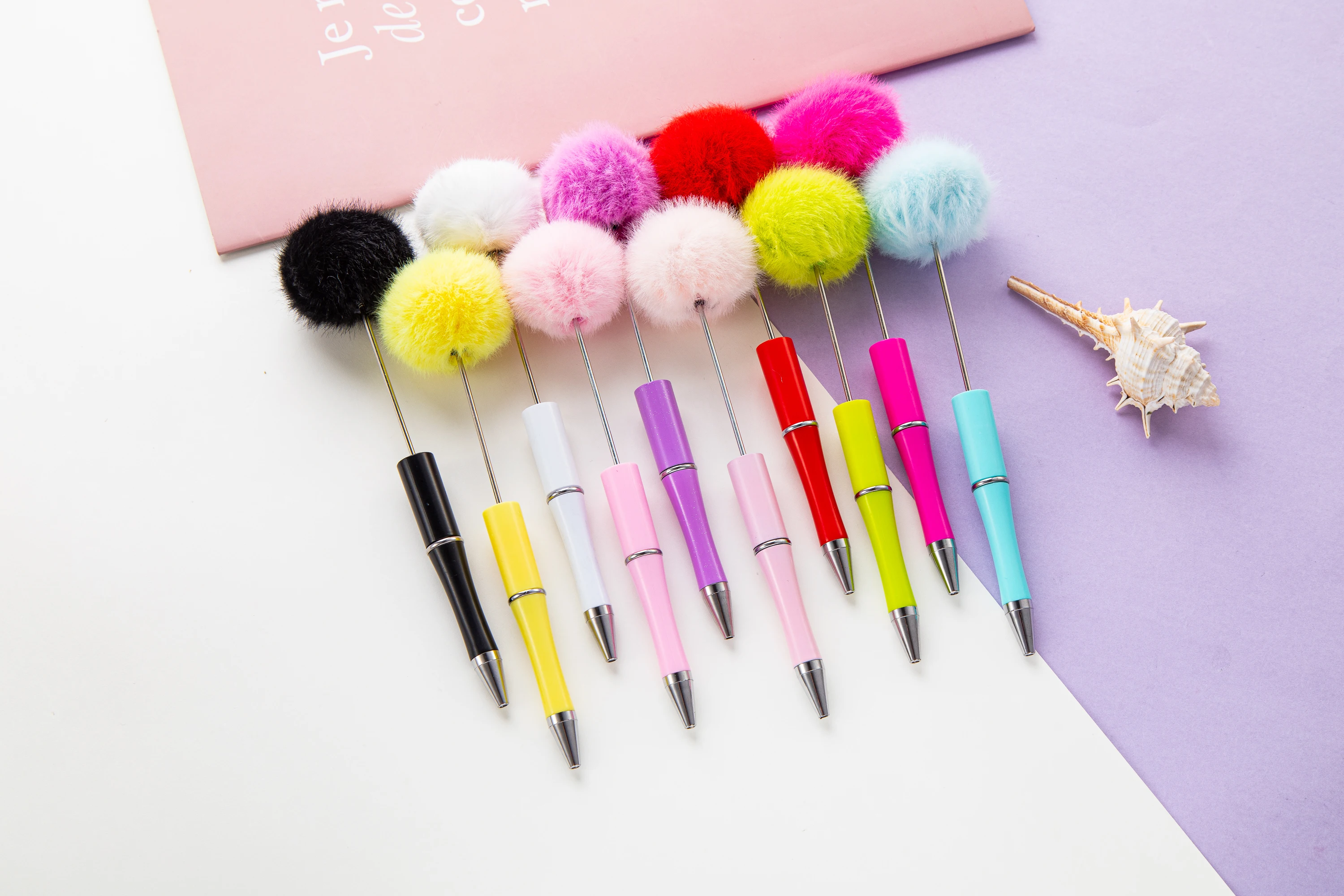 Diy Ball-point Fuzzy Plush Beaded Pen New Sales Cute Fuzzy Ball