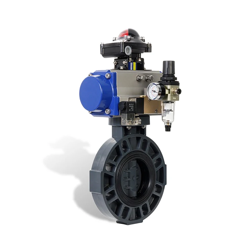 Industrial DN50~DN300 water/oil/weak acids and bases fluid  pvc pneumatic 4 butterfly valve