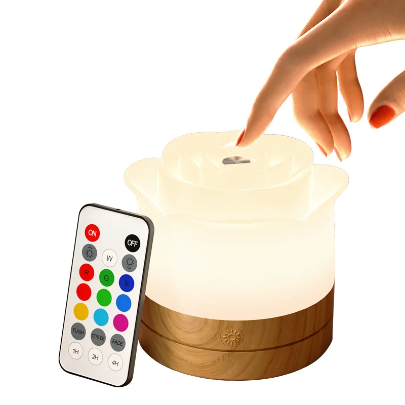 ICARER FAMILY Wall Night Lamp Rose Flower 7 Colors Remote Control Led Night Light Rechargeable Night Lights for Children