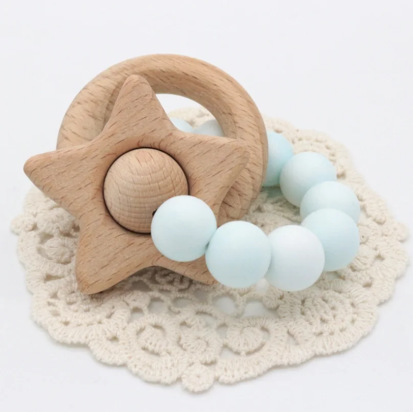 Wholesales Baby Nursing Bracelets Wooden Teether Silicone Beads Baby Teether Bracelets Nursing Toys Baby Teething