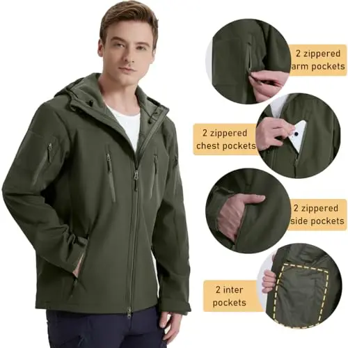 Breathable mens softshell jacket and Thin Canvas Fabric Plus Size tactical jacket for men winter