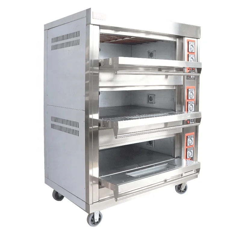 gas electric commercial Stainless Steel Deck Oven With Steam 12-Tray 3 Deck Bakery Oven garth pizza oven
