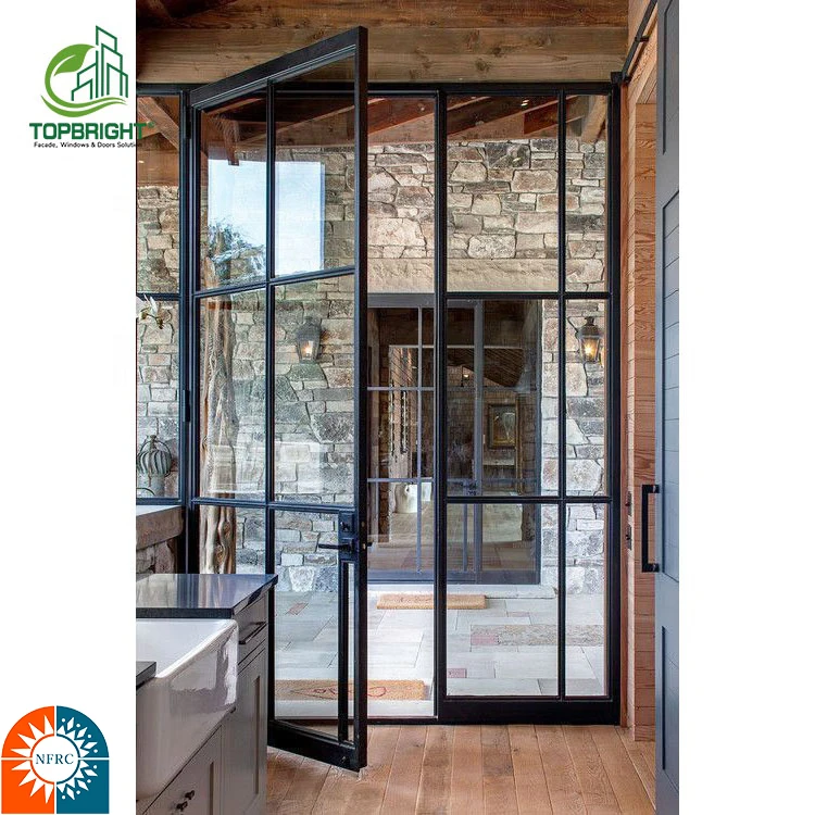 Topbright Black Color Thermal Break Aluminum Doors Glass Hinged Front French Door Exterior Patio