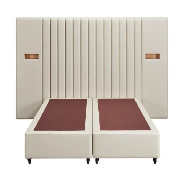 White wooden faux leather bed base with 3 m width headboard customized size
