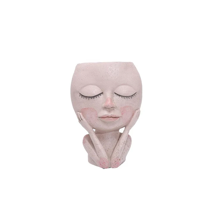 LJJZH203  Indoor Landscape Plant  Planter Desk Top Decor Small Plant Pot Cute Baby Female Head Cement Flowerpots