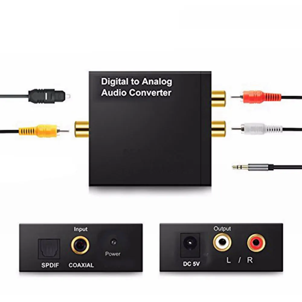 Digital to analog audio converter 3.5 volume adjustment fiber coaxial to analog 5.1 audio decoder