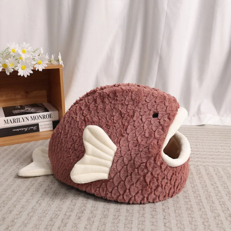 Large Modern Cat and Dog Kennel for Autumn Winter Warm Semi-Enclosed Pet House with Striped Drill Hole Sponge Solid Pattern