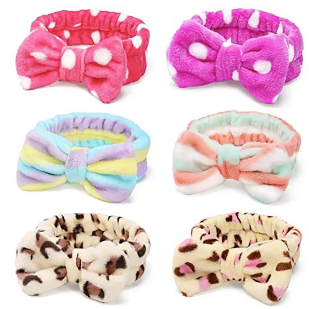 Wholesale Bow Hair Band Soft Coral Fleece Head Wraps Spa Facial Headband For Women