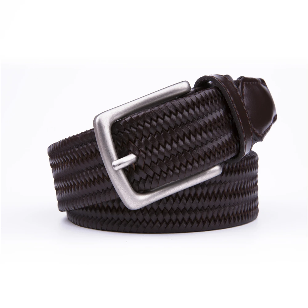 Мужской плетеный ремень Alfa, эластичный кожаный ремень для джинсов с одной пряжкой