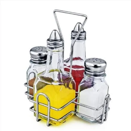 
best selling wholesale rack set glass spice jar with oil vinegar dispenser and salt pepper shaker 