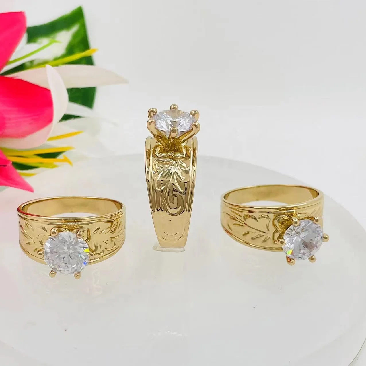 JX113C diamond ring 6 sizes all ready to ship 12mm wide ring with 8mm big CZ stone  Hawaiian plumeria ring Samoan jewelry