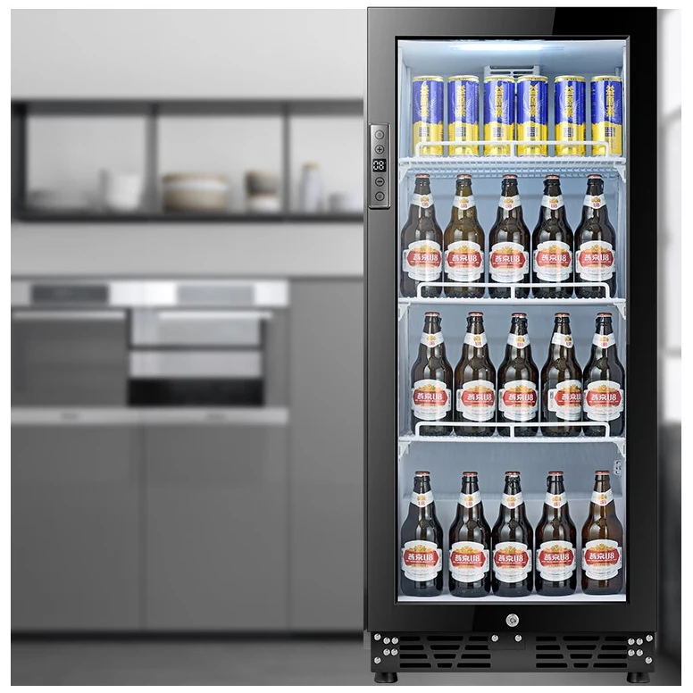 90L Beverage Beer Compact Display Showcase Black Color Manual Defrost Interior light Glass Door Wine Mini Fridge
