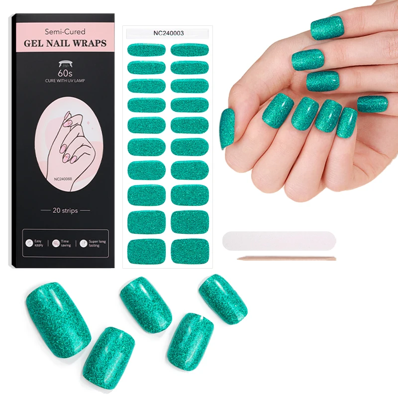China Wholesale Market Agents High Quality Solid Glitter UV Light Baked Semi Cured Gel Nail Sticker