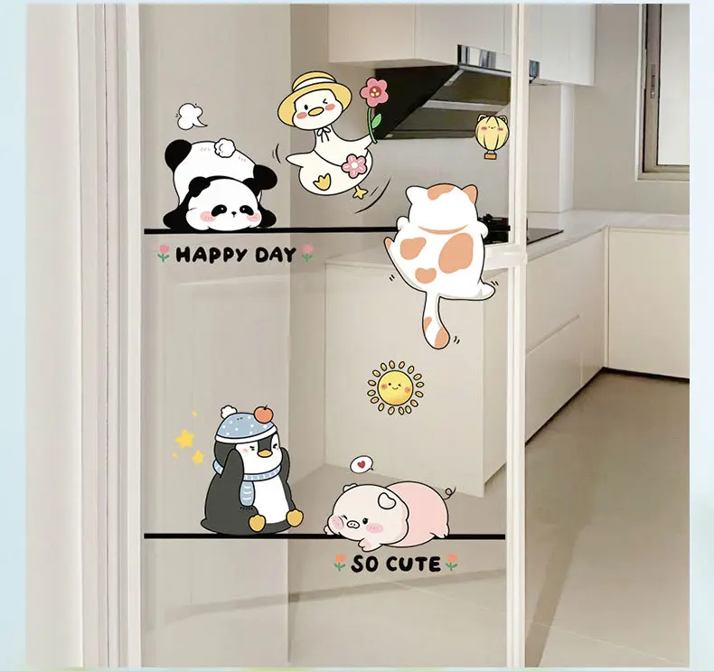 Cute Panda Glass Doors Windows Anti collision Stickers Coffee Milk Tea Shop Showcase Kitchen Sliding Door Decoration